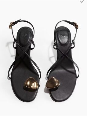 H&M Black Strappy Sandals with Gold Toe Detail
